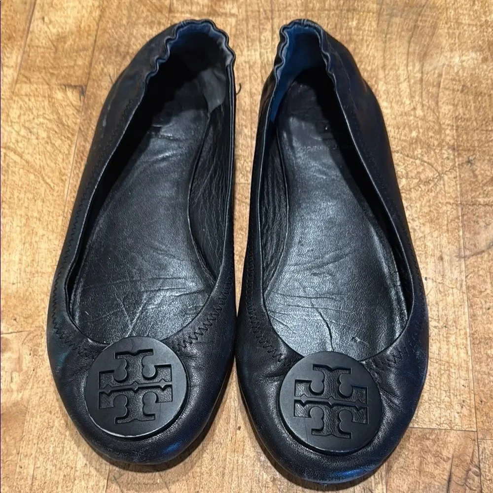 Tory Burch Black Leather Slip-On Flats